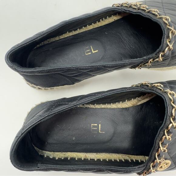 Chanel Lambskin CC Quilted Chain Black Espadrilles 38 - Picture 11 of 12